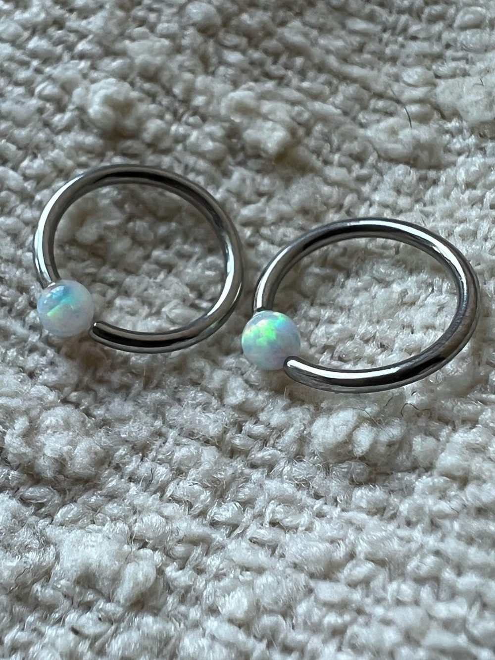 Opal Ball Hoop Nose Rings - White Opal - set of 2